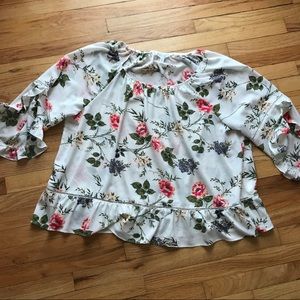 Plus white floral flutter sleeve blouse